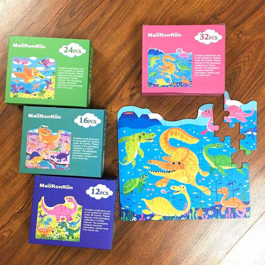 Bộ 4 hộp tranh ghép Puzzle nhiều cấp độ (12-16-24-32 mảnh) Hộp giấy xịn xò