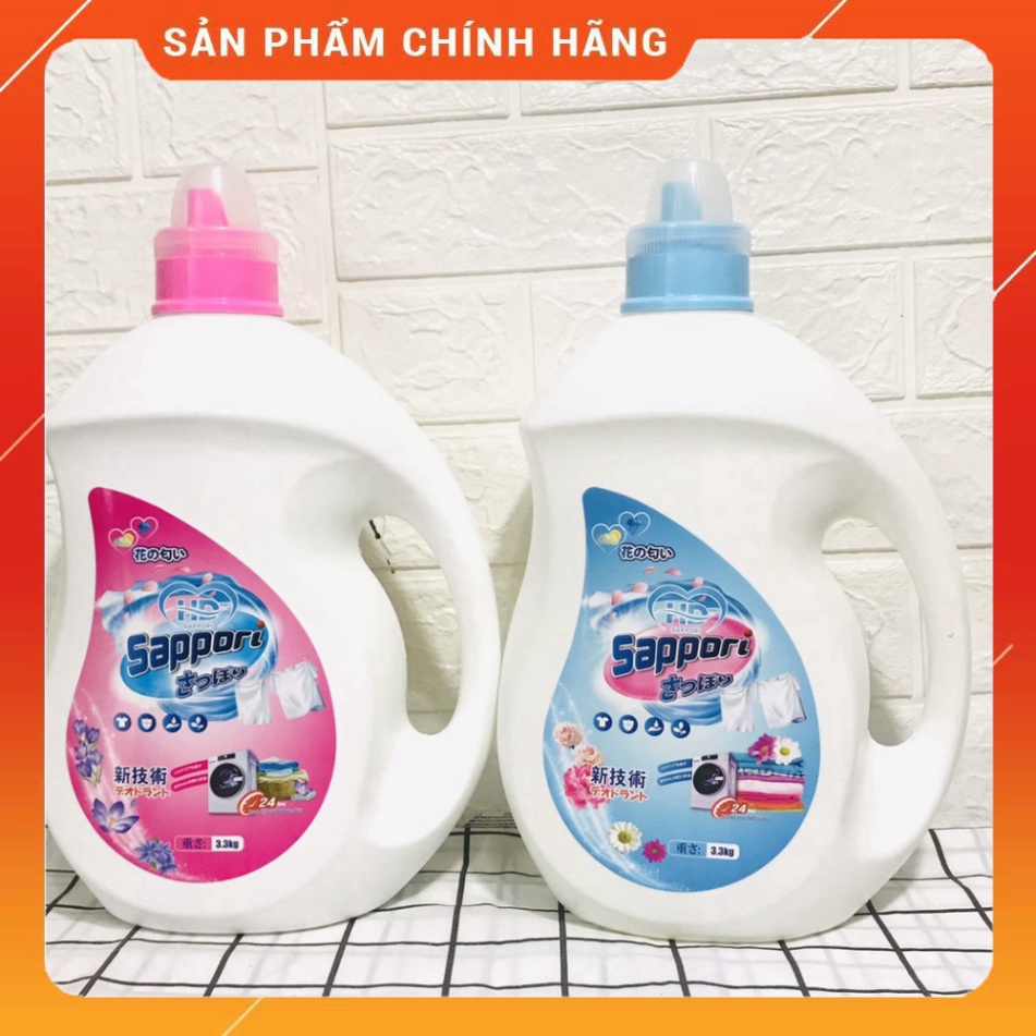 Nước Giặt Xả Quần Áo Sappori Nhật Bản - Hương Nước Hoa, An Toàn Cho Da Chai 3,3kg