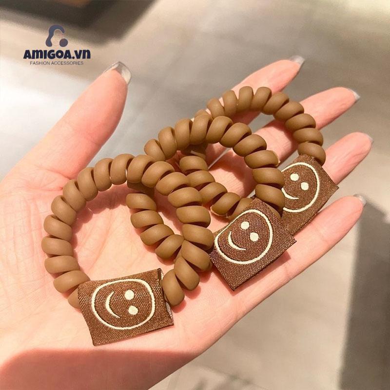 ✨✨Dây Buộc Tóc Hình Mặt Cười Màu Trà Sữa Phong Cách Phương Tây Dễ Thương Cho Nữ