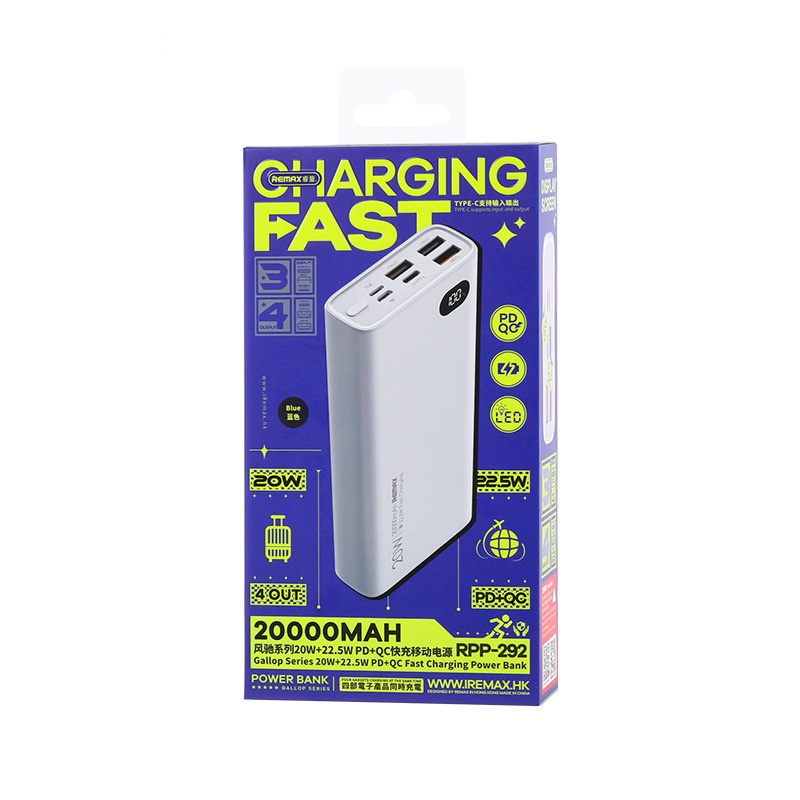 Pin dự phòng sạc nhanh Remax RPP-292 dung lượng 20000mAh QC 22.5W và PD 20W - tích hợp 4 cổng sạc ra/ 3 cổng sạc vào