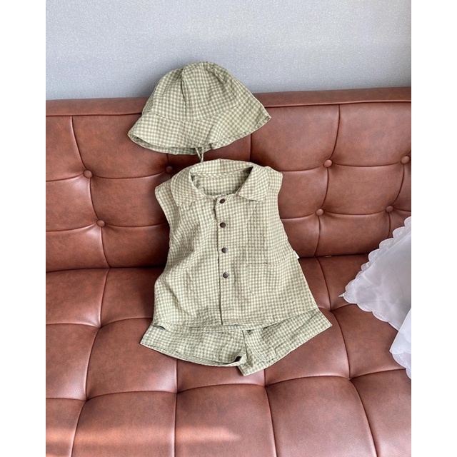 Áo + quần + nón caro xanh hạ an Nanci room