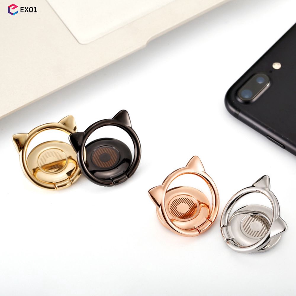 Alloy cat ears cute finger ring bracket magnetic 360 rotating mobile phone bracket [EXO1]