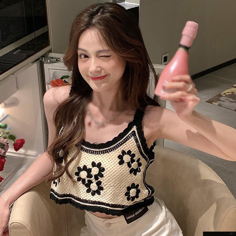 Áo Hai Dây Dệt Kim Họa Tiết Hoa Phong Cách Hàn Quốc Thời Trang Hè Cho Nữ