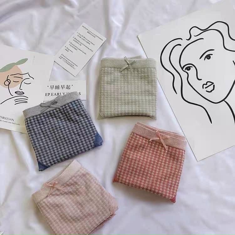 Quần Lót Nữ 💖FREESHIP💖 Quần Lót Cotton Muối Tiêu Kẻ Caro Kháng Khuẩn Viền Ren Đính Nơ Dễ Thương | BigBuy360 - bigbuy360.vn