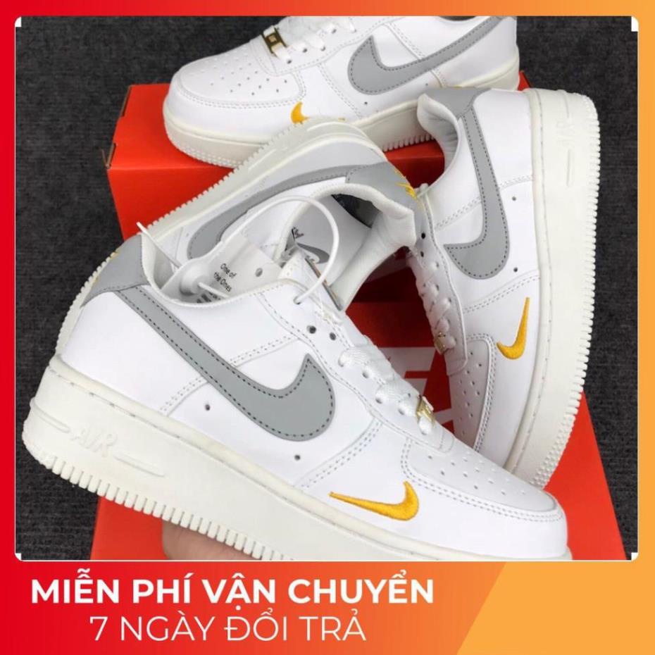 Giày thể thao air AF1 force 1 vệt xám logo vàng , Giày AF1 trắng vệt xám nam nữ bản đẹp 2022 full box bill