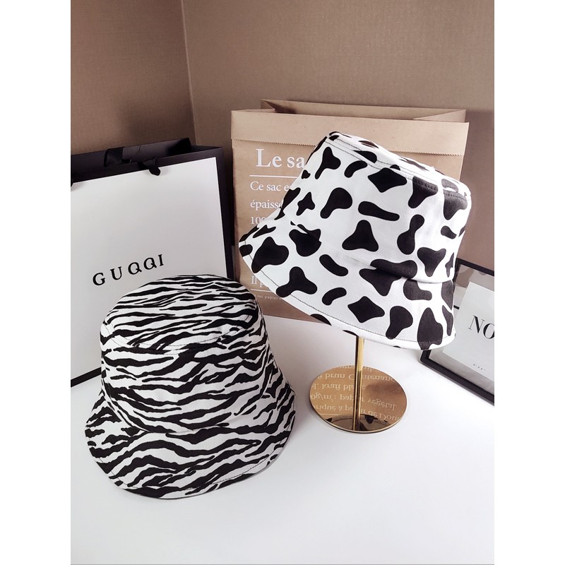 Mũ bucket tròn vành Unisex họa tiết bò sữa phong cách Ulzzang M01
