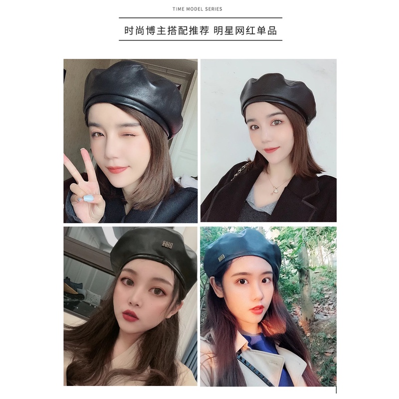 Mũ Beret Da Màu Tương Phản Phong Cách Âu Mỹ Cho Nữ