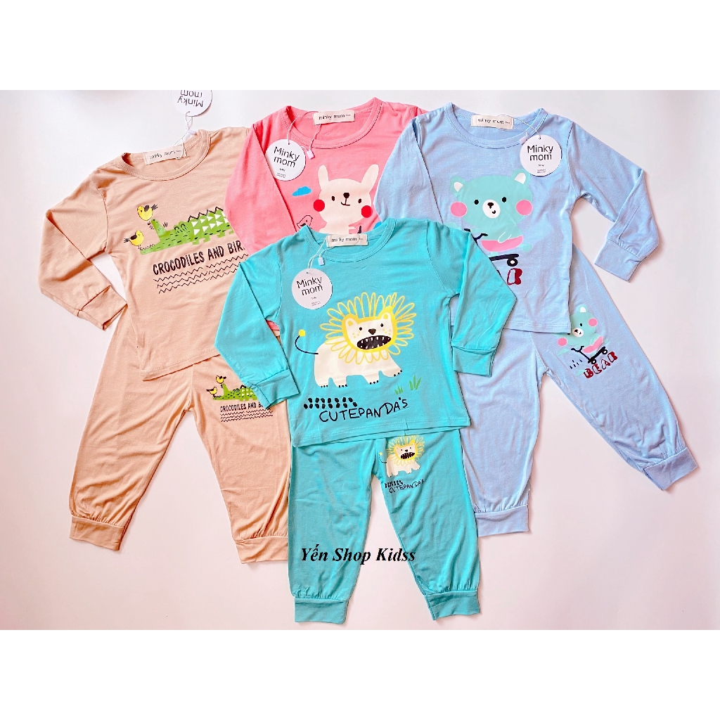 Bộ Dài Tay Minky Mom Chất Thun Lạnh Họa Tiết Thỏ Xe Đạp_Gấu Má Hồng Dễ Thương Cho Bé (Size 6_19kg)(SP001206)