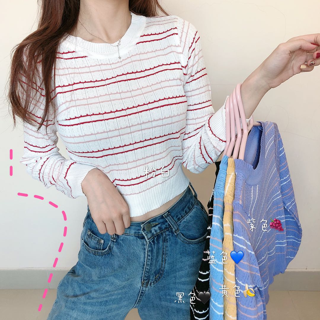 Áo Sweater Tay Dài Kẻ Sọc Kiểu Hàn Quốc Thời Trang Cho Nữ