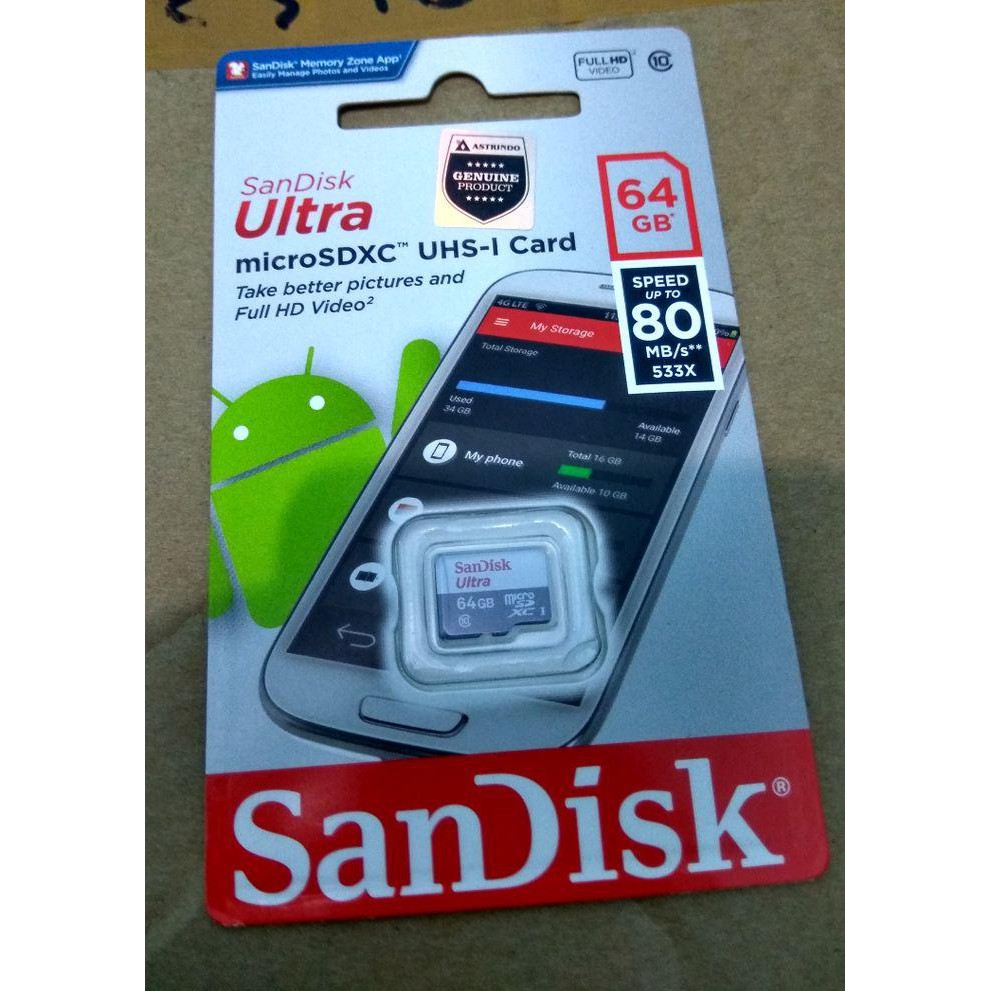 Thẻ nhớ 64GB Ultra Class10 Micro SD SanDisk | Thẻ nhớ Sdhc Class 10 64GB