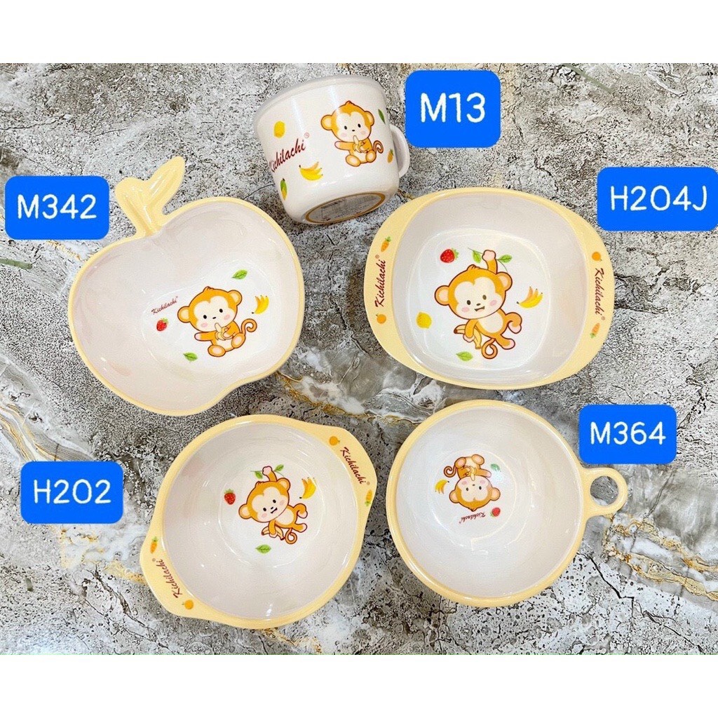 Bát + Cốc + Thìa ăn dặm Kichilachi bằng nhựa phíp chính hãng cho bé