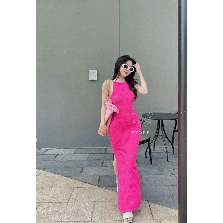 đầm thun gân ba lỗ dáng dài maxi chất thun xương cá co giản