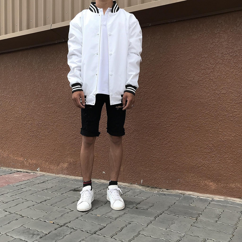 Áo Bomber Jacket Line - Áo khoác dù trơn viền sọc  Unisex Ulzzang ảnh thật