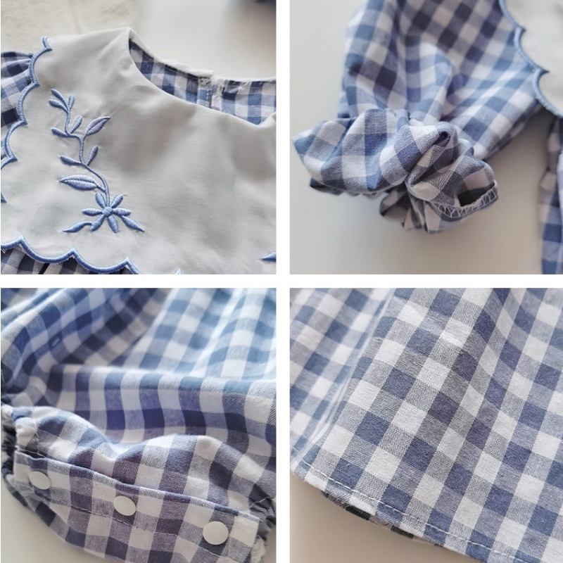 Đầm Cotton Cổ Thủy Thủ Thêu Họa Tiết Dễ Thương Kèm Băng Đô Cài Tóc Xinh Xắn Cho Bé Gái 0-5 Tuổi