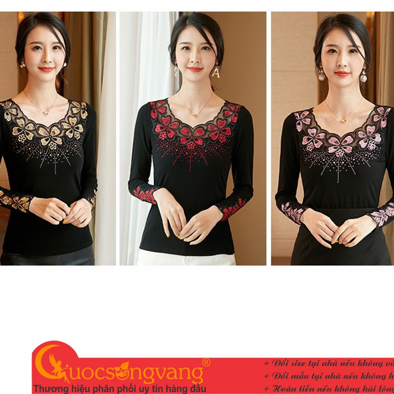 Áo thun ren dài tay áo kiểu đính đá GLA287 Cuocsongvang