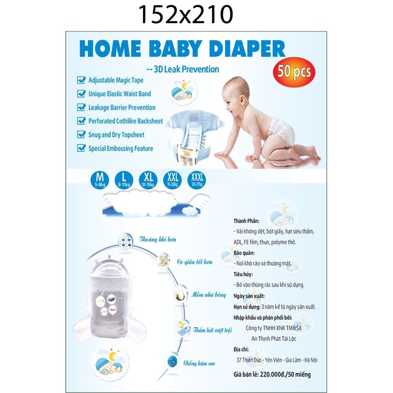 100 cái bỉm quần Home Baby size M L XL XXL XXXL