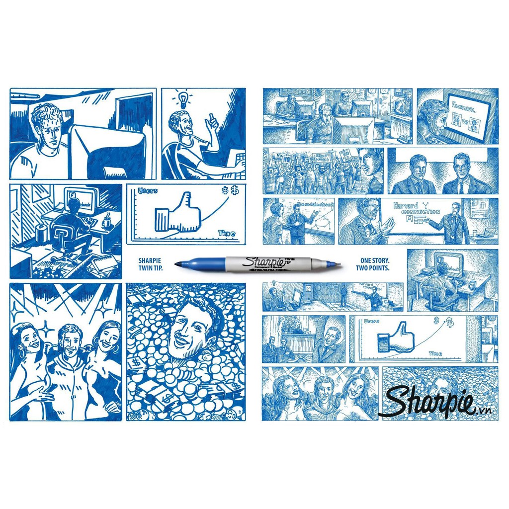 Bút lông dầu 2 ngòi tiện dụng Sharpie Twin Tip - Blue (Xanh dương)