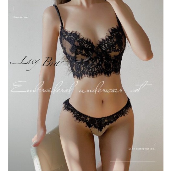 Áo bra ren, Áo bralette hàng cúc ren mềm xuyên thấu phối quần lọt khe sexy The Celynbra - B08 | BigBuy360 - bigbuy360.vn