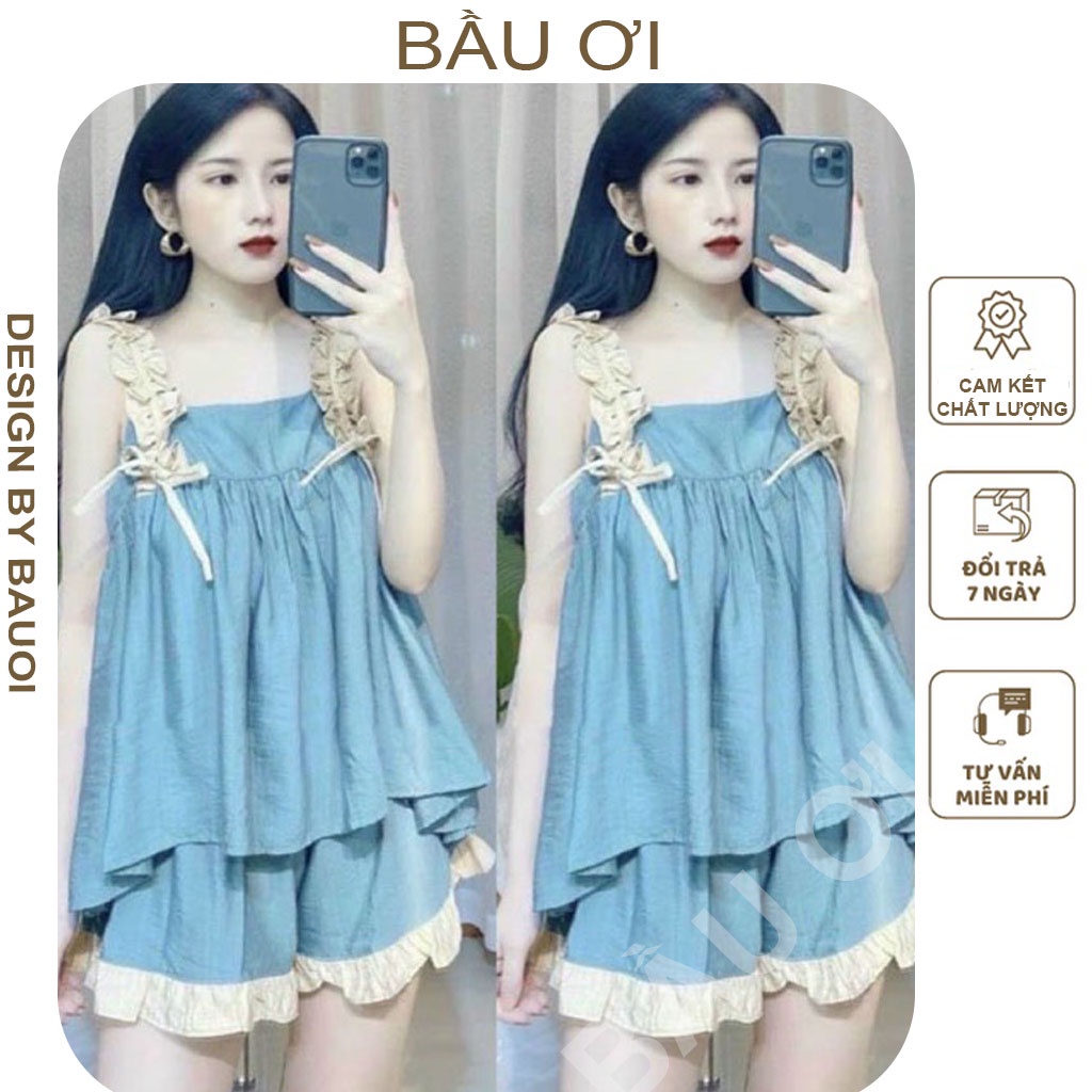 [FREE SHIP B03] BỘ BẦU MÙA HÈ CHẤT ĐŨI SIÊU MỀM MÁT - QUẦN ÁO BẦU 2 DÂY CÓ CHUN CHỈNH CHO BÀ BẦU FREE SIZE 45KG-70KG
