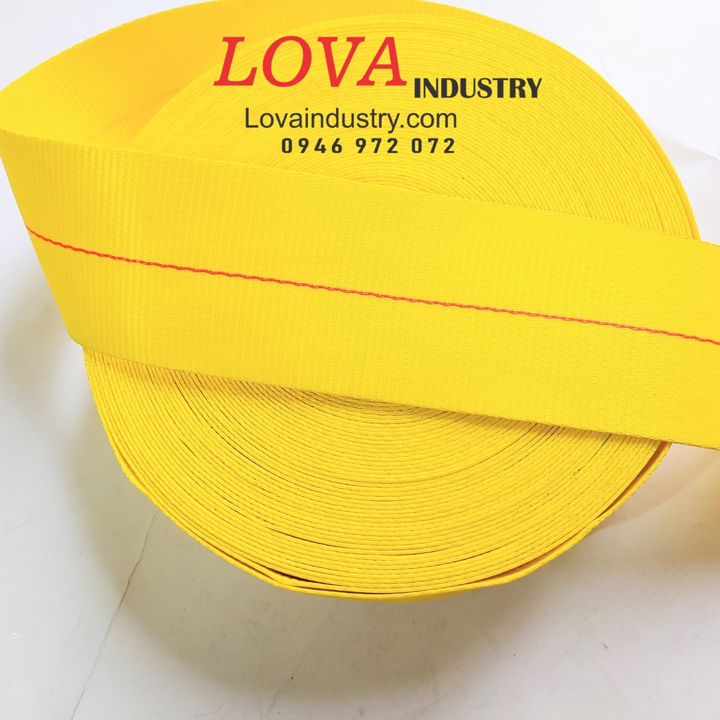 Dây đai polyester cường lực bản 10cm màu vàng, dây đai buộc siết hàng bản lớn, dây bẹ may bao jumbo bản lớn
