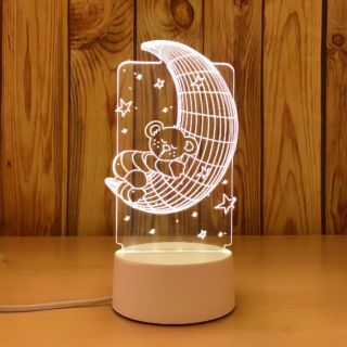 Đèn ngủ 3D gấu ôm mặt trăng, đèn LES trang trí nhà cửa, quà tặng cute dễ thương