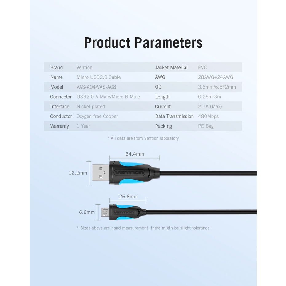 Cáp sạc và truyền dữ liệu tốc độ cao đầu Micro USB dài 1m cao cấp chính hãng Vention