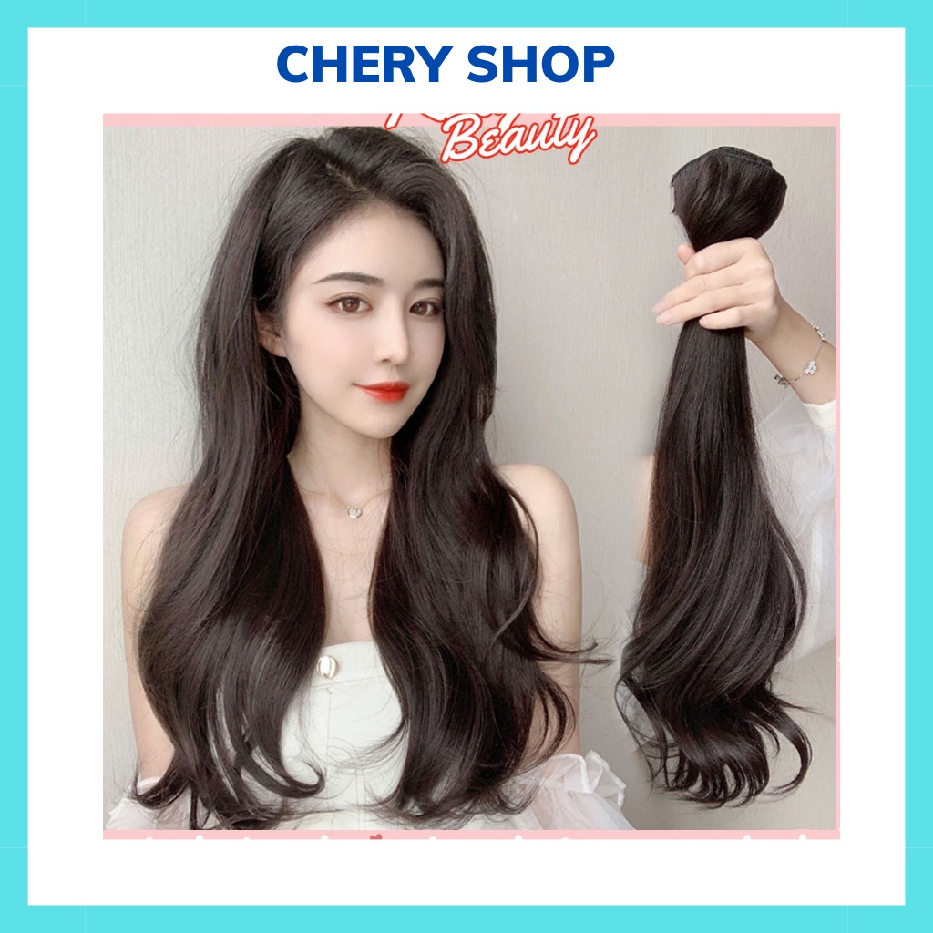 Tóc giả kẹp set 3 kẹp xoăn dài cho nữ shop Chery, tóc giả nửa đầu làm dày tóc tự nhiên