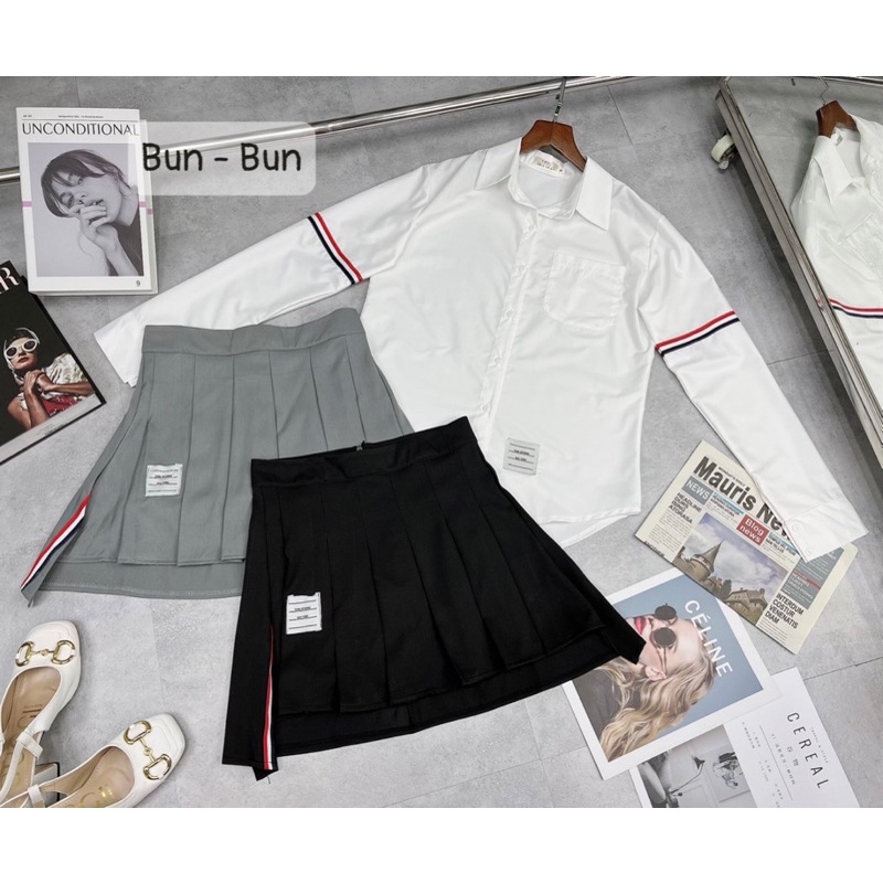 Set áo sơmi Thom + chân váy xếp ly