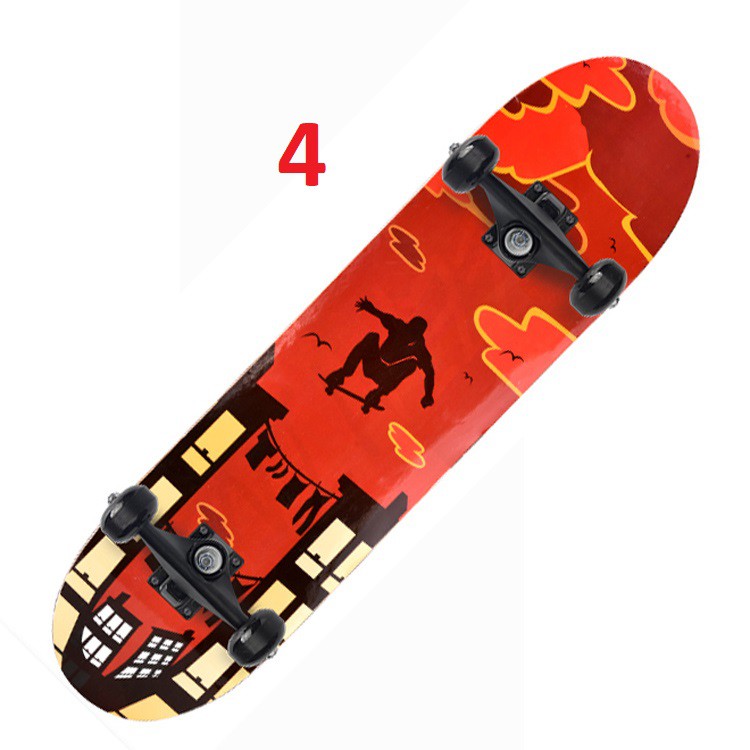 Ván trượt Skateboard gỗ nhám 7 lớp in hình, phát sáng 4 bánh ( Bảo hành 1 đổi 1 trong 7 ngày )