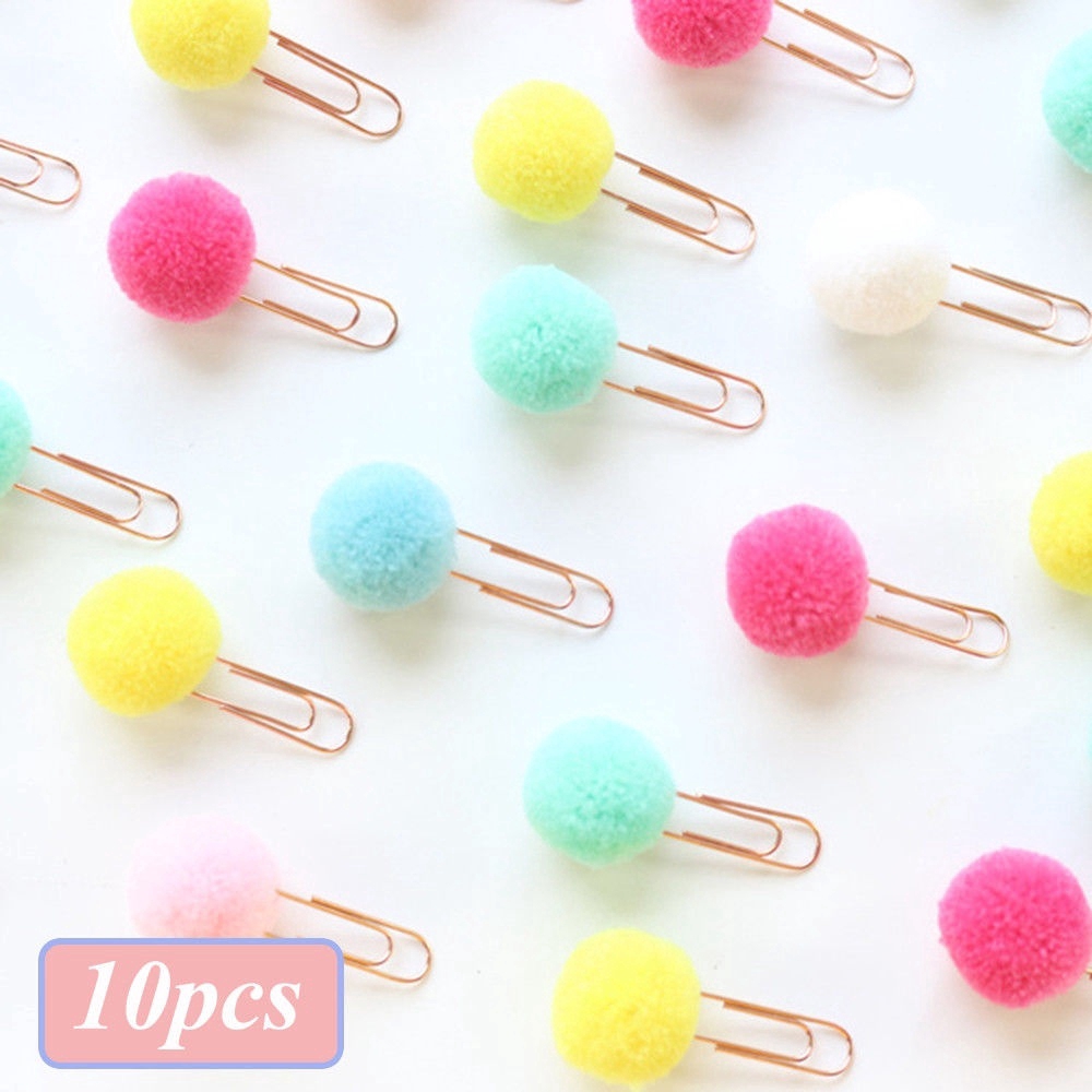 Set 10 kẹp giấy văn phòng bằng kim loại phối bóng nhồi bông màu kẹo