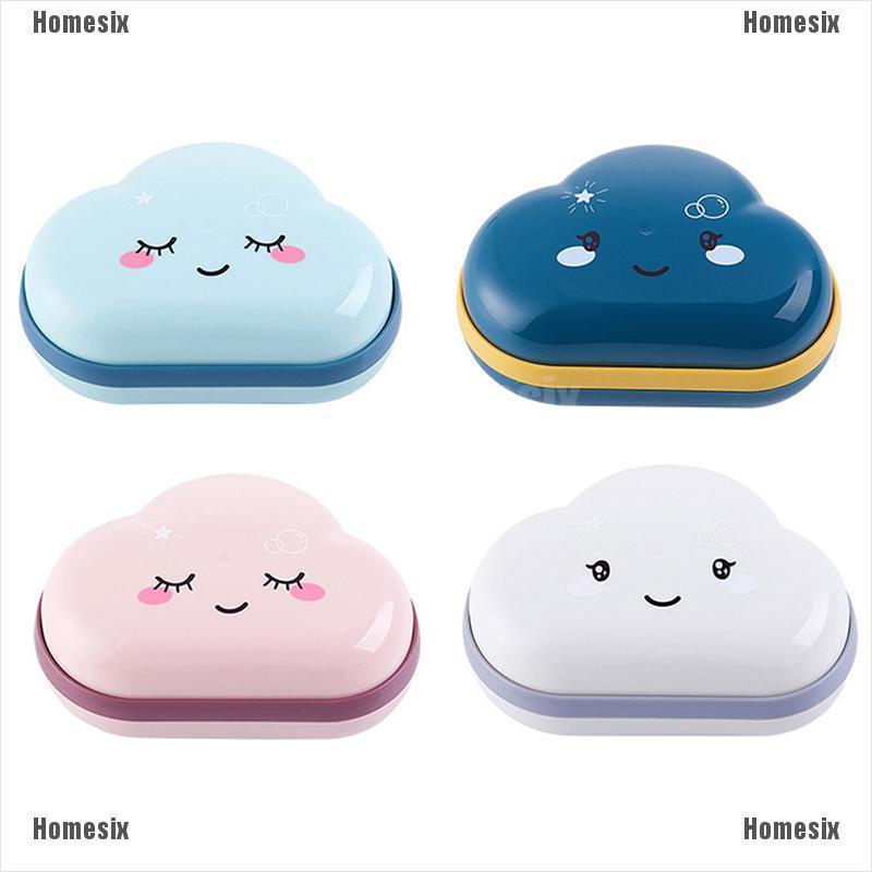 [zHMSI] Cartoon Clouds Shape Soap Box Bathroom Drain Soap Holder Portable Soap Case TYU