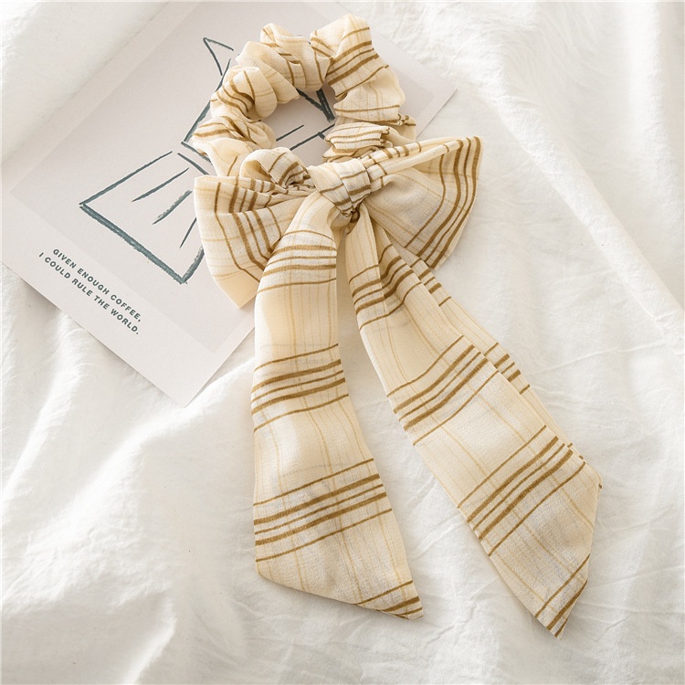 Srunchies cột tóc vải sọc hoa lá mềm mịn thời trang vintage S22