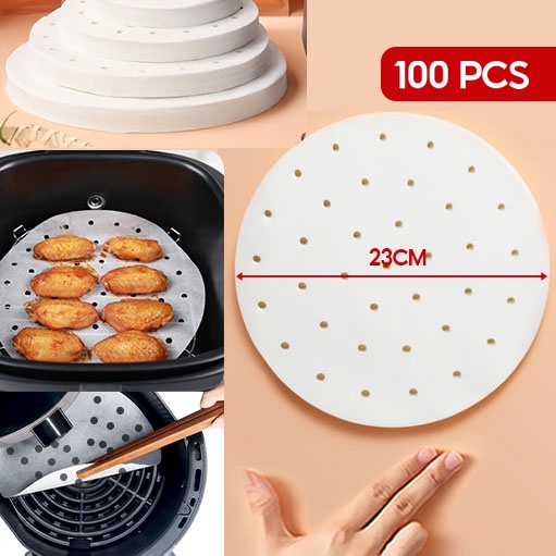 Set 100 miếng giấy lót nồi chiên không dầu hình tròn bằng bột gỗ thực phẩm chống dính tiện  giấy nướng