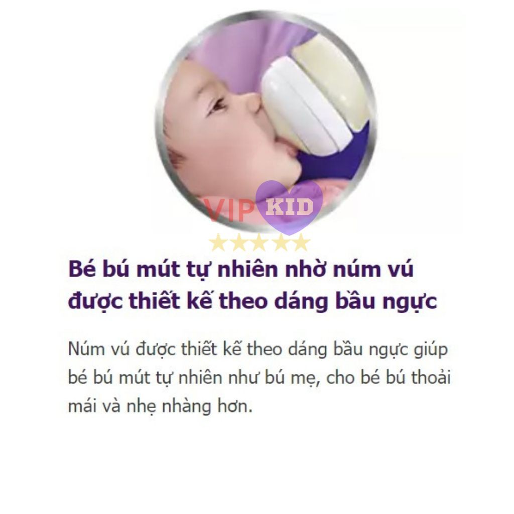 Bình sữa, Bình Sữa Avent Cổ Rộng Cho Bé 125ml/260ml/330ml chống đầy hơi [Được chọn núm 1->5]- VIPKID