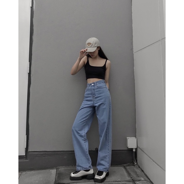 Quần Annie Jeans Suông Xanh Vừa