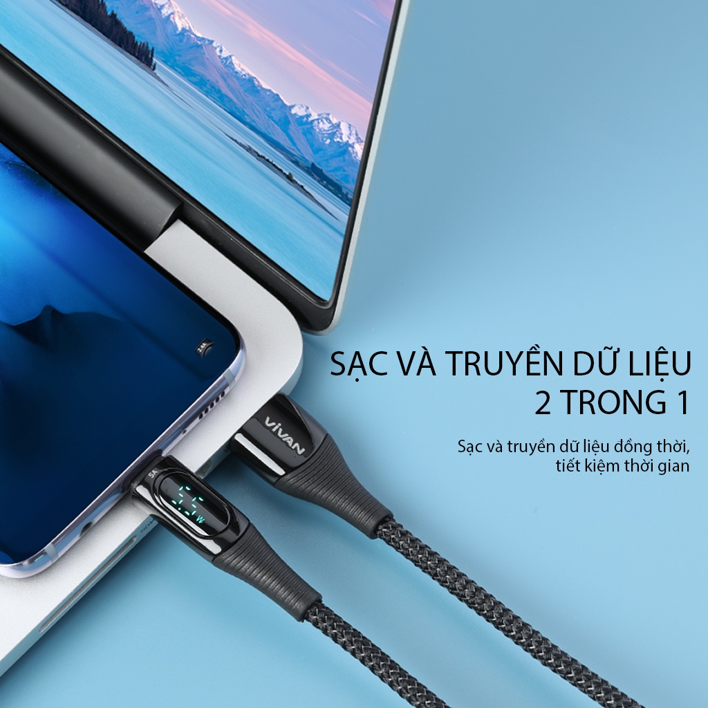 Cáp Sạc Nhanh Truyền Dữ Liệu 1m Cổng USB To Đầu Chuyển Đổi Khác 12W 2.4A VIVAN VIL100 Màn Led Hiển Thị Công Suất Sạc