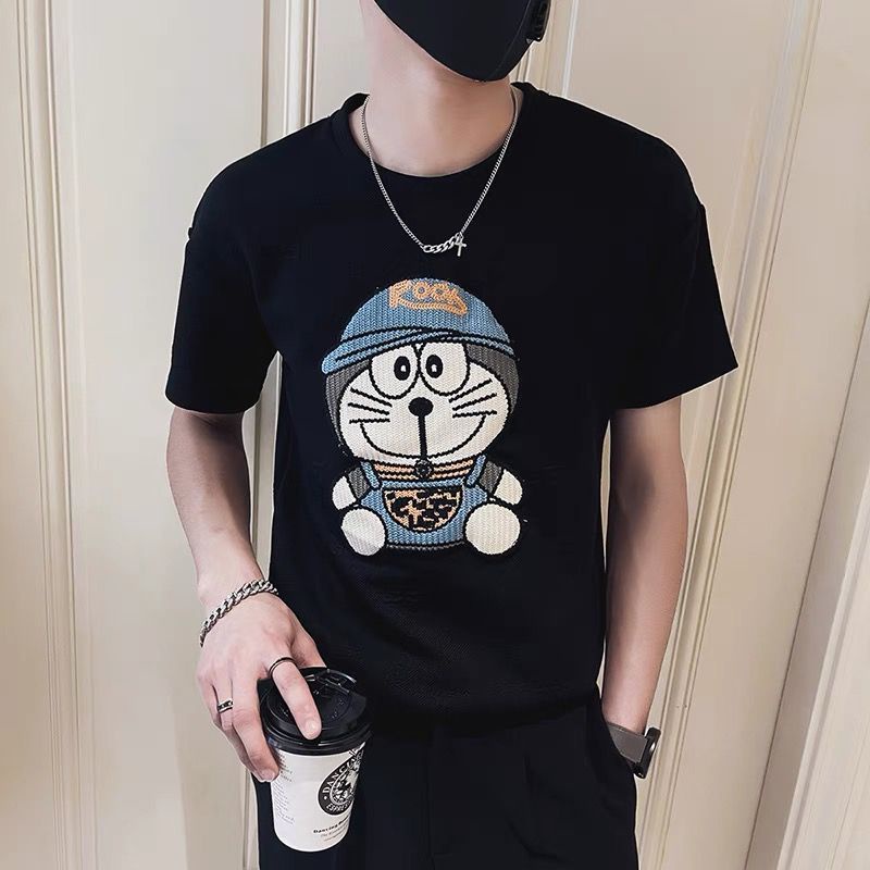 Áo Thun Ngắn Tay Dáng Ôm Thêu Họa Tiết Cá Tính Cho Nam Nữ