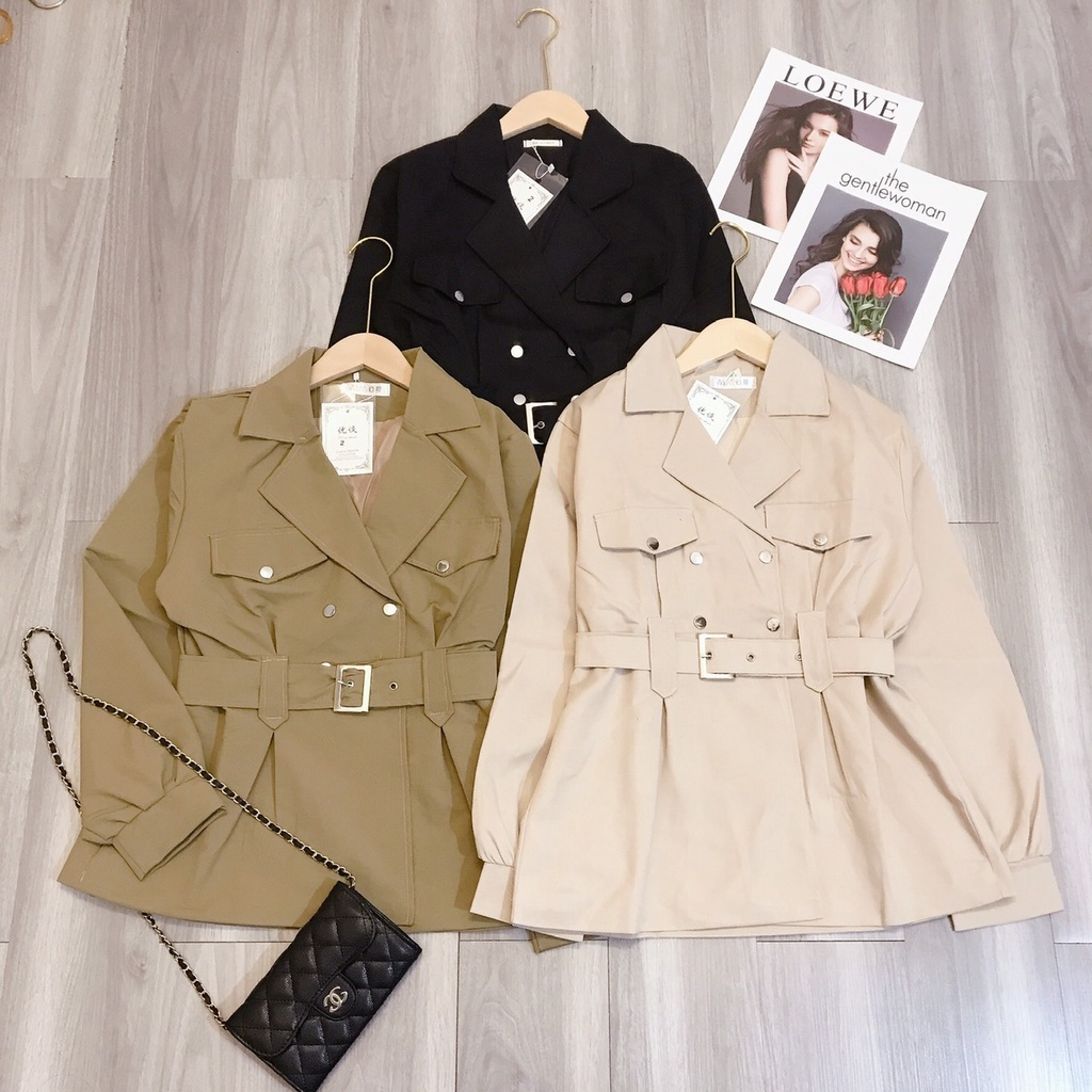 ÁO KHOÁC MĂNG TÔ KAKI PHỐI ĐAI BỤNG THẮT EO SIÊU SANG CHẢNH CHO CÁC CÔ NÀNG DIỆN TẾT -ISE SHOPP -TL