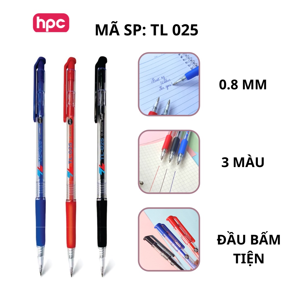 Bút Bi Thiên Long TL023/024/025/027/036 Ngòi 0.5mm 0.6mm 0.7mm 0.8mm, Bút Bi Văn Phòng Phẩm Đủ Màu Xanh Đen Đỏ