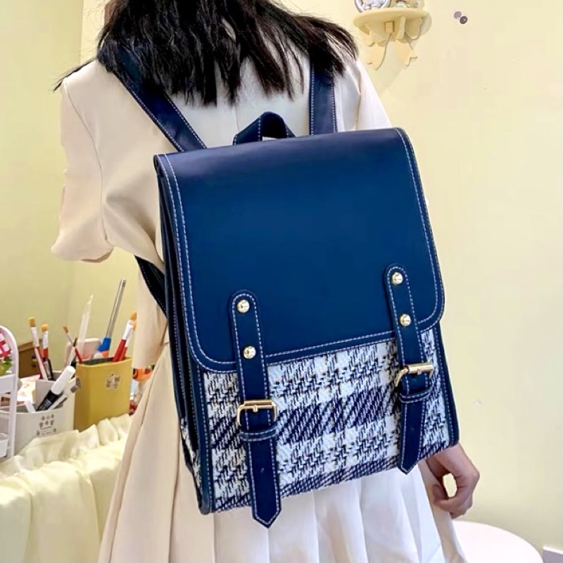 Balo ulzzang đi học quốc dân vuông chữ nhật phong cách Nhật Bản chất liệu nhẹ chống gù lưng hoạ tiết KẺ
