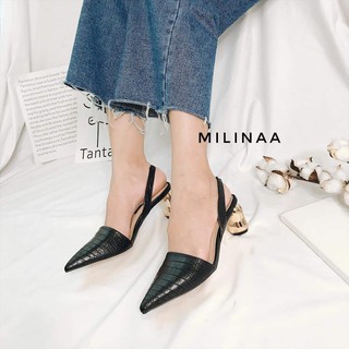 Slingback Colee Gót Nhập Bít Da Sần