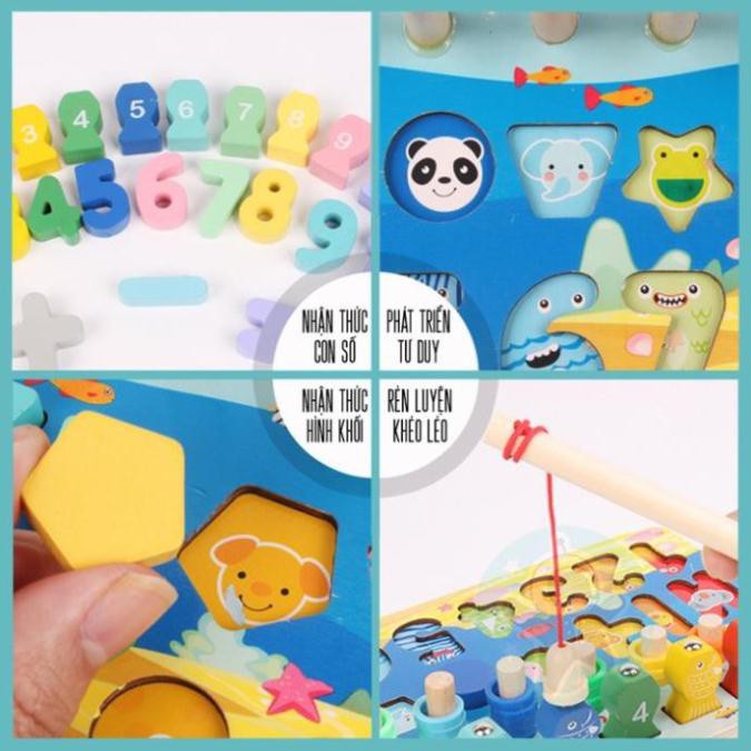 Đồ chơi gỗ cho bé Space Kids Bảng gỗ câu cá 4 trong 1 cho trẻ em học số, cột tính, ghép hình khối