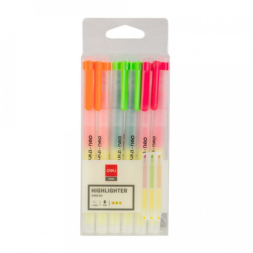 Bút nhớ dòng Deli - 2 đầu 2 màu - bút highlight , bút dấu dòng - 6 chiếc/hộp EU35304