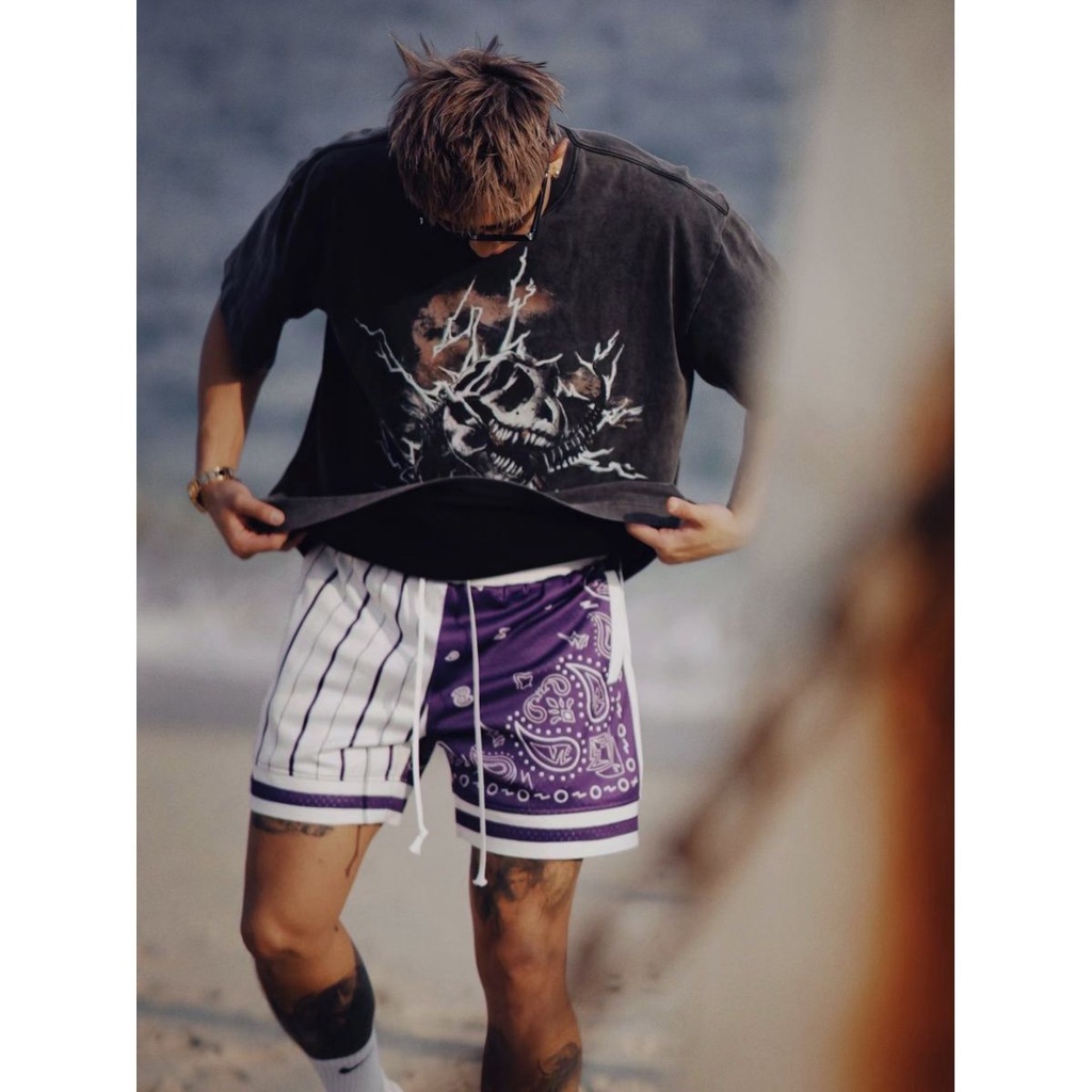 Reserff Quần Short Hai Lớp In Họa Tiết Retro Phong Cách Mỹ Thời Trang Mùa Hè Cho Nam