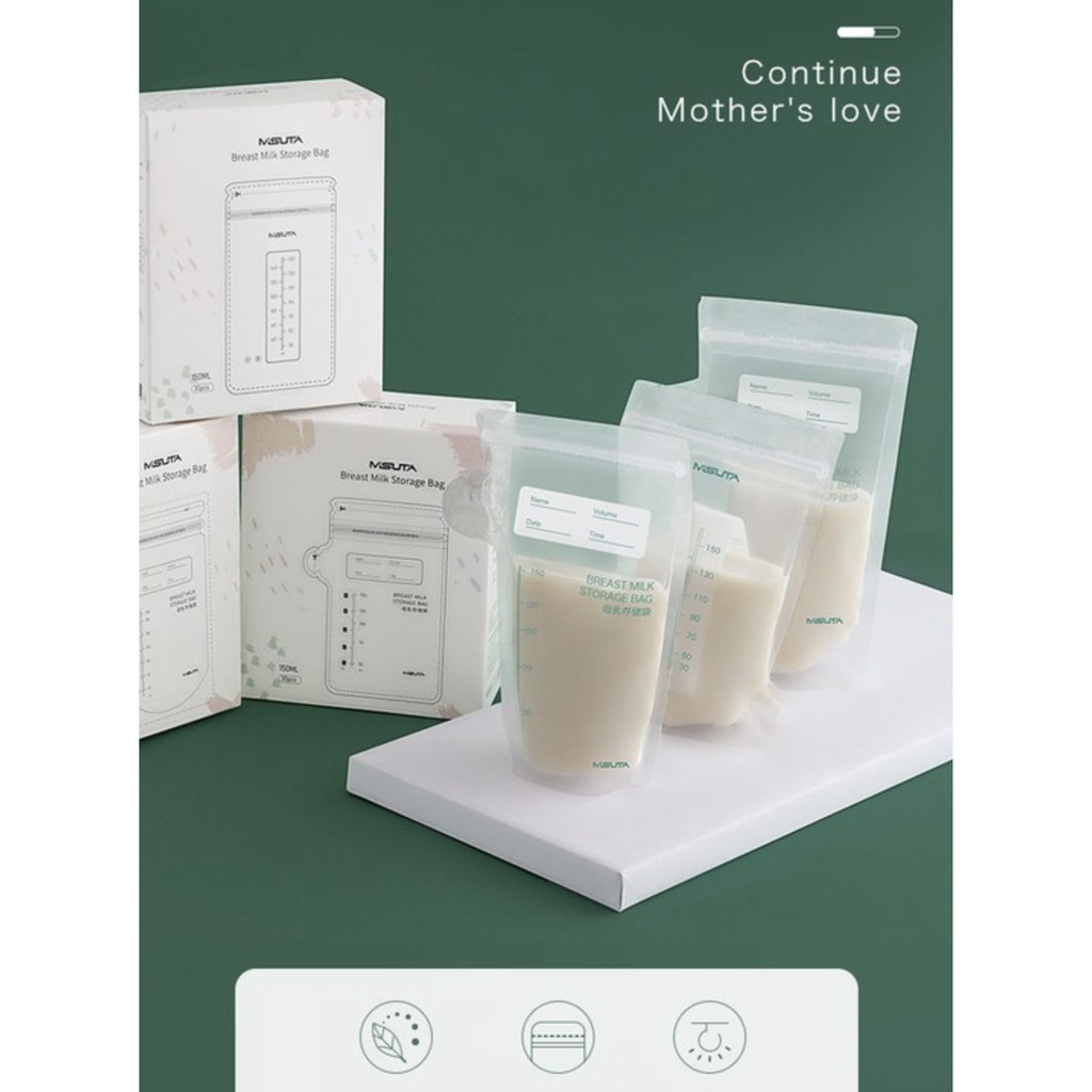 Túi trữ sữa Misuta 2 khoá zip chắc chắn, có vòi rót sữa tiện lợi 150ml/200ml hộp 30 túi