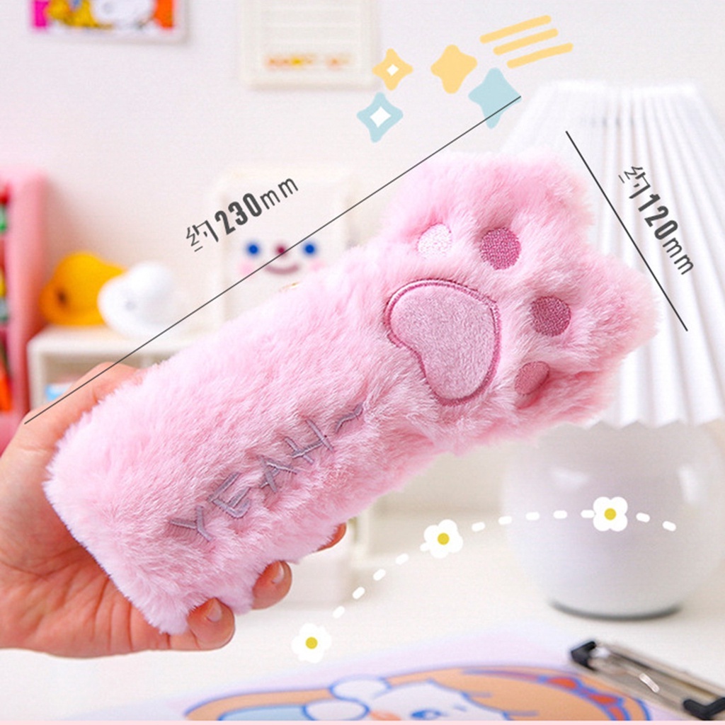 Túi Đựng Bút Hình Chân Mèo Phối Lông Mềm Sức Chứa Lớn Dễ Thương