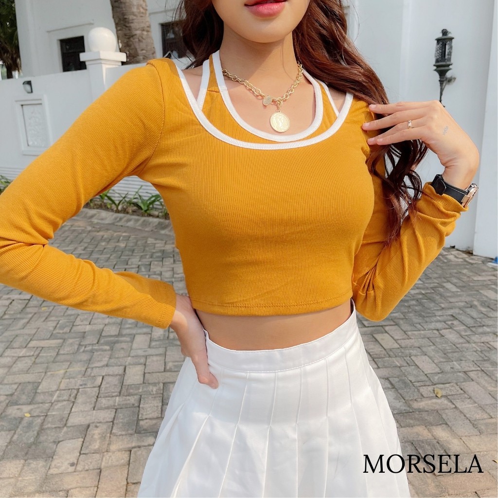 Áo croptop nữ dài tay cổ yếm Sexy - Áo crop top nữ kiểu - Morsela