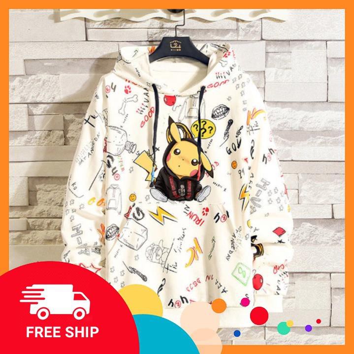 Áo Hoodie Nam Dài Tay ⚡ FREESHIP ⚡  Áo khoác hoodie nam Có Mũ Trùm Túi Bụng Họa Tiết Pikachu đẹp