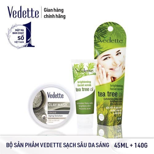 BỘ SẢN PHẨM SẠCH SÂU SÁNG DA VEDETTE *MẶT NẠ ĐẤT SÉT BÙN 145G & TTBC TEA TREE 45ML*