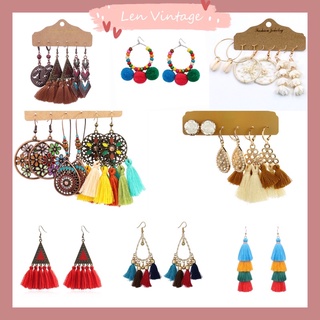 Khuyên tai bông tua rua phong cách bohochic vintage hoạ tiết độc đáo phụ kiện du lịch đi biển bohomian retro Lenvintage